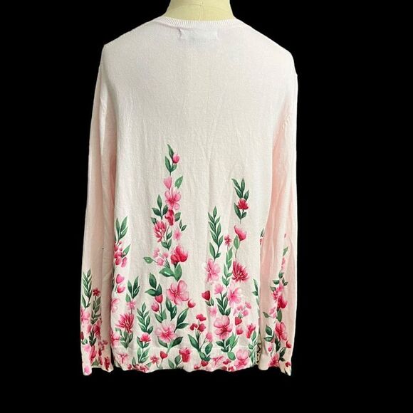 Karen Scott Lt. Pink/Roses Embroidered Cardigan Sweater / SZ: M / NWOT - Picture 2 of 6